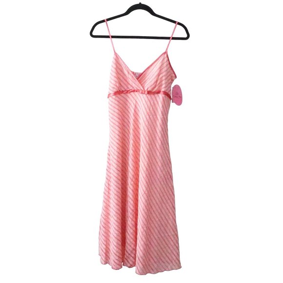 Y2K Volume One Dress Size 11 NOS Deadstock Pink Striped Midi Seersucker Sun Slip - Picture 1 of 8